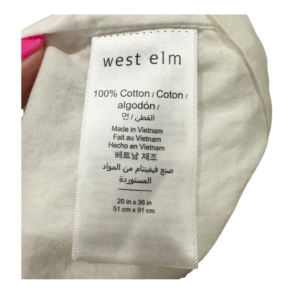 West Elm White Cotton Tufted King Pillow Sham Neutral Pom Pom Textured 20x36